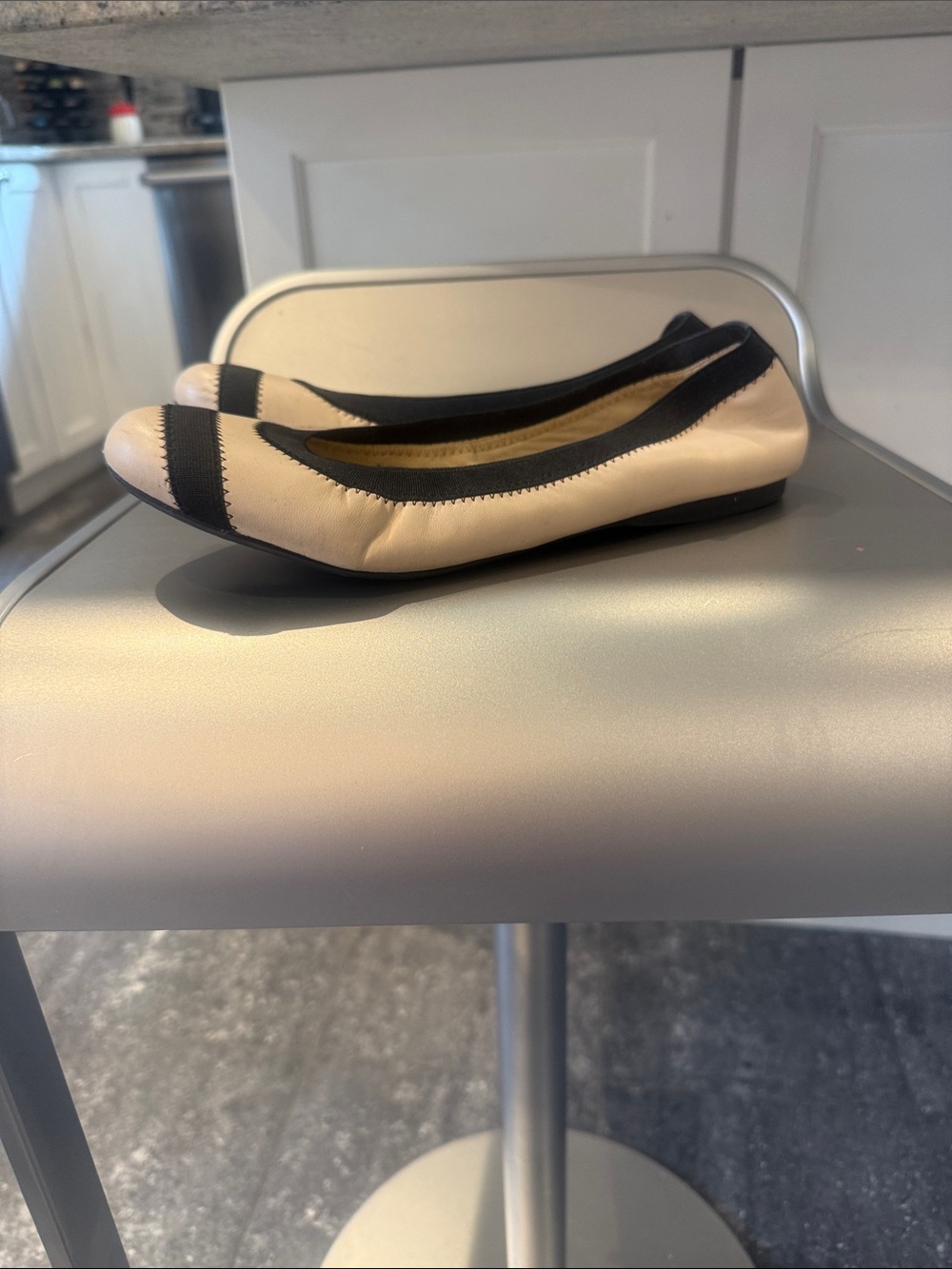 Stuart Weitzman Beige and Black Two-Tone Ballet Flats